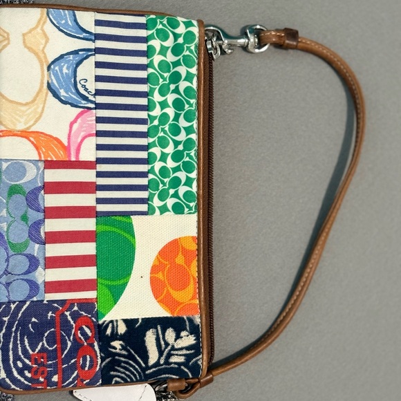 Coach Multicolor Patchwork Wristlet with Tan Leather Strap - Picture 2 of 11